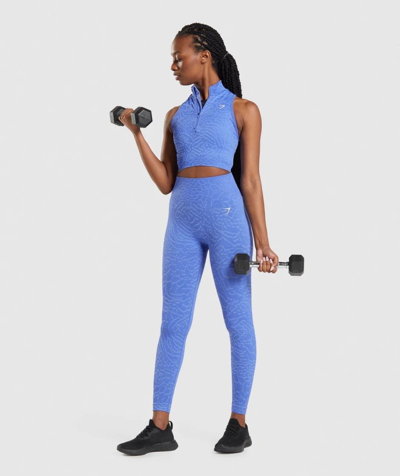 Women's Gymshark Adapt Animal Seamless 1/2 Zip Cropped Tops Blue | NZ 1ALPGS